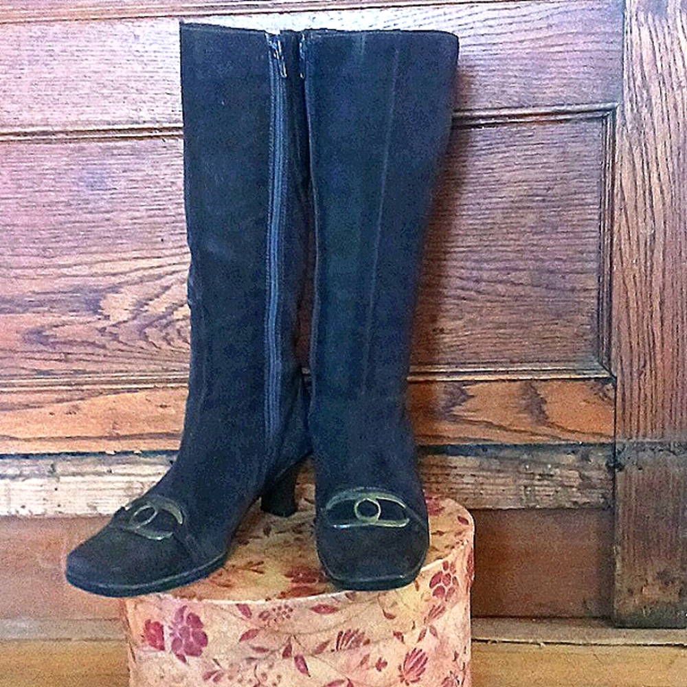 La Canadienne Faryl vintage Brown Suede kitten heel mod zip knee high 9 b…